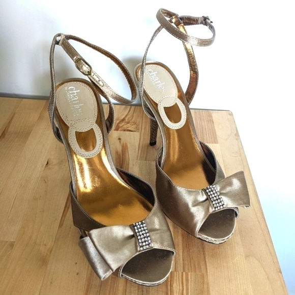 Charles david formal crystal embellished bow peep toe heels 8 - Picture 11 of 13